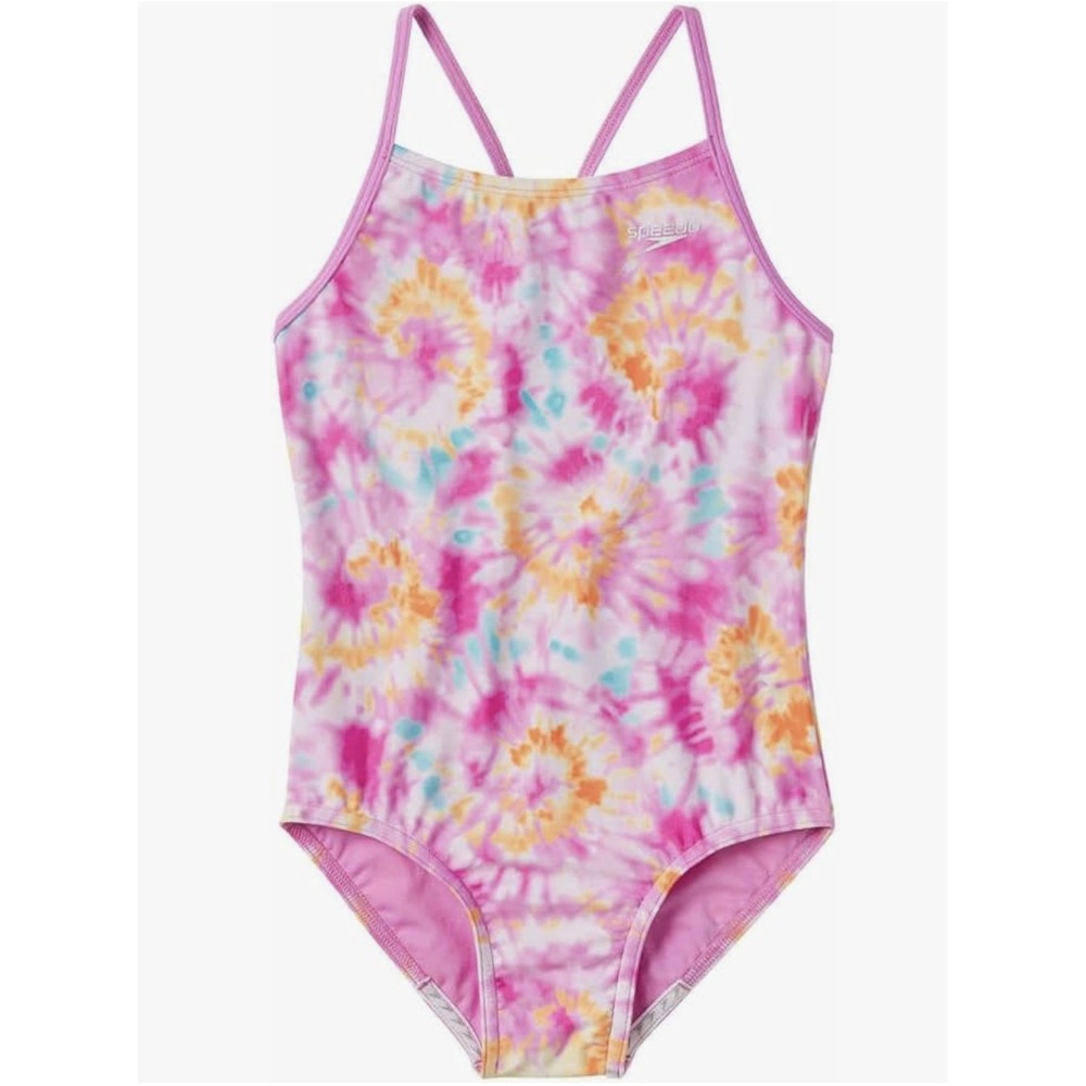 Speedo Girls Bathing Suit Pink Tie Dye Size Large 12/14 Athletic Swimsuit NWT - Picture 5 of 5